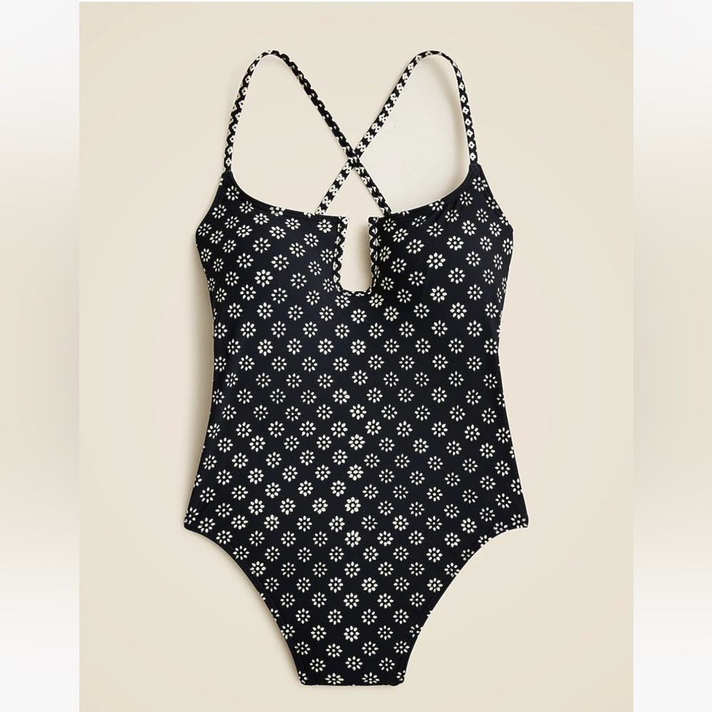 NWT J. Crew Black Floral one-piece
